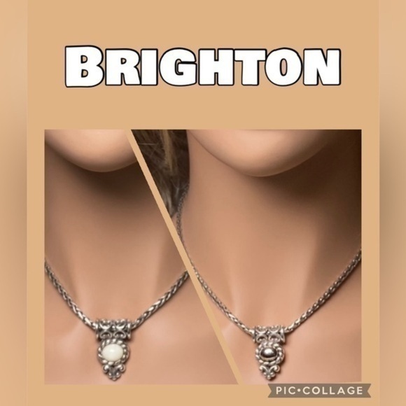 Brighton Taiwan Wheat Chain Two Side Pearly White & Silver Oval Shape EUC - Picture 2 of 9